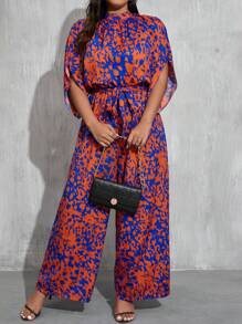 SHEIN Privé 粉色夏季豹紋立領大碼女款連身褲，適合度假 - 橘色 - 查看 6