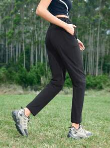 In My Nature 女士純色休閒戶外日常搭配長褲 - 黑色 - 查看 3