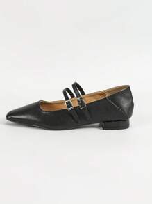 女式低跟方頭懶人鞋，黑色時尚休閒鞋，具扣環設計，適合春秋季節，低跟方頭萬用職場鞋 - 黑色 - 查看 6