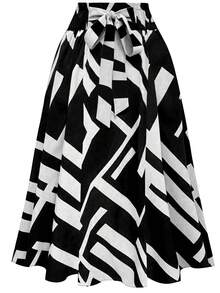 New Products In Autumn And Spring. Retro-Style Geometric Art Print Skirt. Black And White Color High-Waisted Lace-Up Waist And Wide Swing A-Line Skirt. Slim And Long Style. Retro And Elegant Commuting And Dating. Daily Multi-Scenario Wear Women's Skirt.