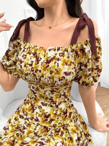 Mulvari 女式随机印花吊带背心上衣和裙子套装 2 件套 - 黃色 - 查看 6