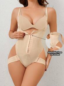開胸高腰修身連體褲 - 杏色 - 查看 1