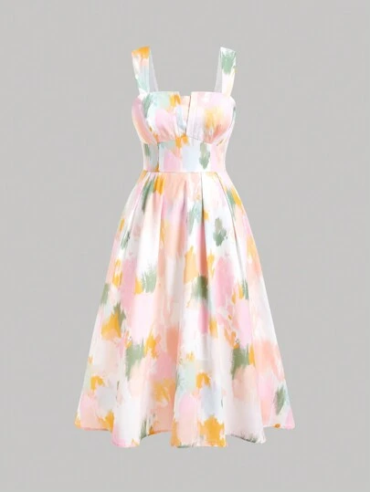 SHEIN MOD 浪漫的漸變印花大碼連身背心裙