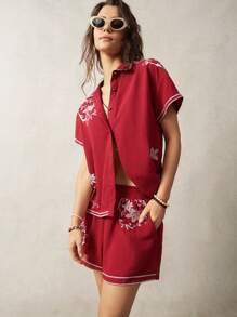 Bohemela 女士假期刺繡裝飾鬆身紅色2件套裝，夏季 - 紅色 - 查看 8