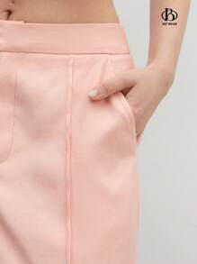 BizChic Hot Pink Office Lady Elegant Business Professional Skirt With Sheer Design - Dusty Pink - View 5