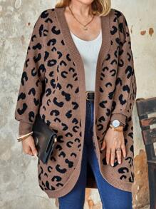 Plus 豹纹落肩开衫，棕色女式开衫 - 彩色 - 查看 5