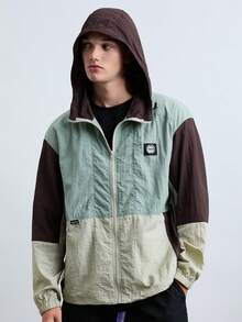 Manfinity RebelGame 男士時尚日常年輕休閒拼接寬鬆開襟外套，薄款 - 綠色 - 查看 5