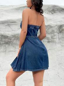 SHEIN ICON Zip Back Tube Denim Dress For Summer - Light Wash - View 5