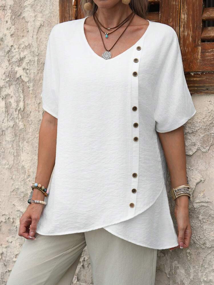 Women's Solid Color Batwing Sleeve Holiday Casual Shirt