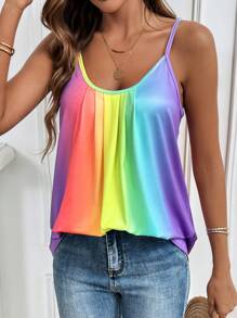 SHEIN LUNE Top de tirantes de verano con estampado de rayas de arcoíris, camisetas gráficas para mujeres