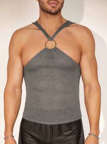 Manfinity Fever City Men Ring Detail Solid Sleeveless Sweater Vest - Grey - View 9