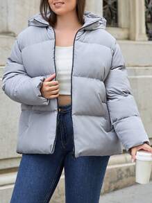 RueChic Plus Women's Zip Up Hooded Puffer Coat