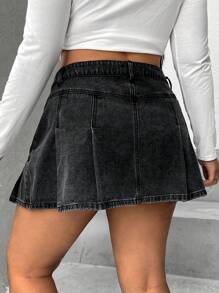 SHEIN ICON Plus Pleated Hem Denim Skirt