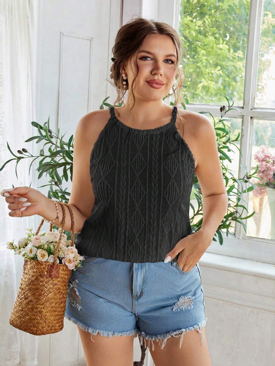 SHEIN LUNE Áo yếm hàng ngày đơn giản màu trơn dành cho nữ Plus Size - màu đen - Xem 1