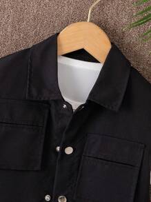 Bộ 3 món thường ngày dành cho nam trẻ với áo vest không tay có cổ, áo thun ngắn tay cổ tròn, quần dài có túi, thích hợp để mặc hàng ngày, thoáng khí và thoải mái cho các hoạt động ngoài trời, du lịch, đi học, hoàn hảo cho học kỳ mùa xuân và mùa thu - màu đen - Xem 4