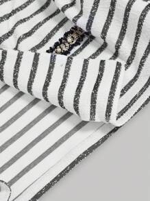 SHEIN MOD 黑白條紋短版盒型夾克，圓領短袖設計 - 黑與白 - 查看 8