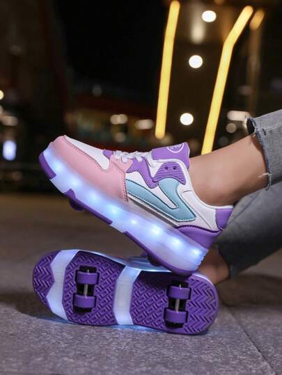 Light Up Shoes With 7 Colorful Led Lights, Rechargeable, Running Horse Light, Blinking Buckle, For Students Two Wheel Roller Skate Shoes,4 Wheels Stable, Rechargeable Light-Up Roller Shoes With 12 Modes