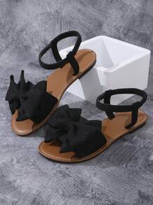Chaussons plats pour femmes, sandales ouvertes à motif de nœud papillon, chaussures d'été décontractées, chaussons légers