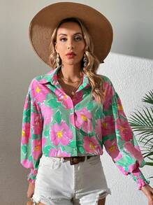 SHEIN VCAY 印花燈籠袖襯衫 - 彩色 - 查看 6