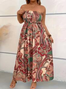 Breezaya Robe d'été élégante pour femme grande taille avec imprimé floral et encolure ras-du-cou, Idéale pour les vacances - Multicolore - Voir 7