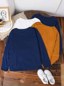 SHEIN Kids Tween Boys Extended Size Casual Color Block Round Neck Short Sleeve Knitted T-Shirt, Multicolor Pack Of 4 (One Of Each Color) - Multicolor - View 2