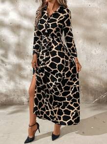 SHEIN Clasi Women's Geometric Pattern Shirt Style Long Dress Teacher Outfits