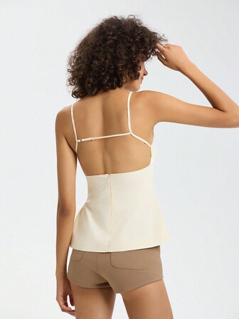 Summer Casual Solid Color Backless Spaghetti Strap With Side Slit