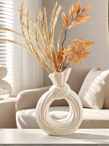 1pc White Ceramic Vase 1 Piece Set, Nordic Modern Bohemian Style Hollow Donut Vase Decoration, Home Decoration Vase, Minimalist Decorative Vase Gifts Birthday Graduation