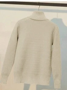 Franclia 高领加厚内衬修身保暖羊绒衫，秋冬新品，针织套头衫 - 卡其色 - 查看 2