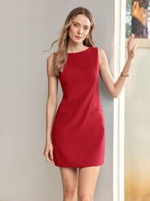 MOTF PREMIUM 簡約拉鍊後背修身背心裙 - 紅色 - 查看 3