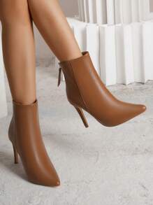 Fall/Winter Women's Fashion Sexy Pointy 10cm Thin High Heel Ankle Boots 2024 New PU Commuter Rear Zipper Anti Slip Slimming Women's Boots,Boots For Women - Brown - View 2