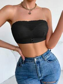 Lace Strapless Women's Wireless Tube Bra Underwear, 1pc - Black - View 4