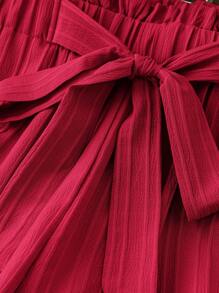 SHEIN LUNE Women's Solid Color Paper Bag Waist Belted Casual Long Pants