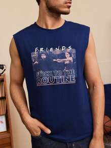 FRIENDS X SHEIN Débardeur tricoté décontracté pour homme avec impression de lettres et de chiffres