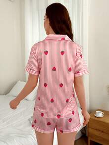 Cute & Fresh Strawberry Striped 2pcs Women's Pajama Set - Multicolor - View 2
