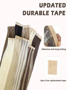 20入組50克P4/27#色直髮捲專用膠帶縫附膜100％人髮擴展，適用於沙龍，適用於薄髮女性，天然外觀，極致優質，無縫隱形 - SP4/27 - 查看 4