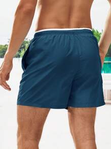 Horizaway Men's Swimming Trunks Drawstring Waist Front Tie Pocket Double Side Plain Color Resort Casual - Blue - View 2