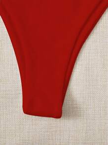 SHEIN Swim Solid High Cut Bikini Panty For Summer Beach - Red - View 3