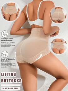 Women's Simple Elastic Daily Wear Body Shaping Butt Lifting Pants - Apricot - View 1