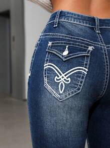 SHEIN ICON Women's Flared Casual Jeans With Pockets - Medium Wash - View 5