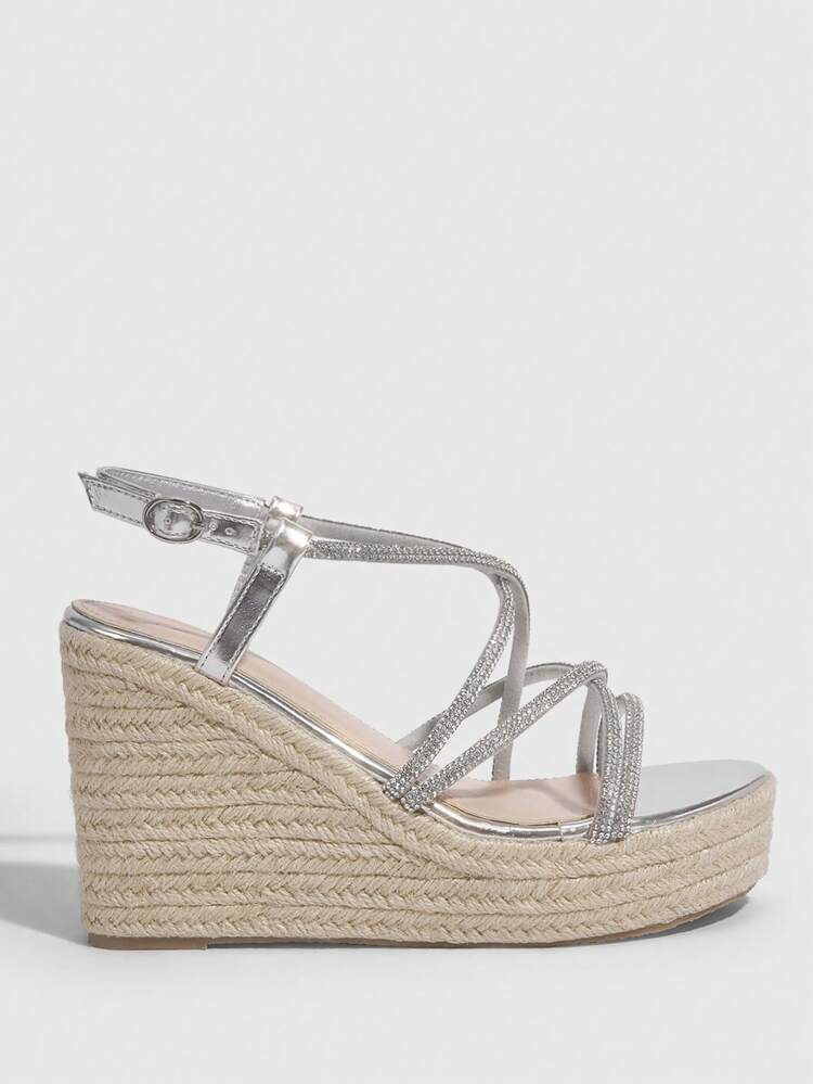 CUCCOO SZL Woman Shoes Fashionable Wedge Heel Rhinestone & Texture Rope Sandals For Spring And Summer Vacation Shoes Summer SaleSexy Party Baddie Chic Gorgeous Style