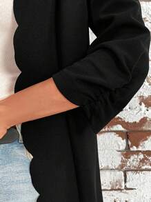 SHEIN Clasi Women's Elegant Black Back To School Clothes Fall Women Clothes Old Money Style Teacher Clothes Jacket With Scallop Edges,Ladies Spring/Fall Casual Scallop Regular Sleeve Regular Fit Black Plain Women Coats,Casual Daily Wear