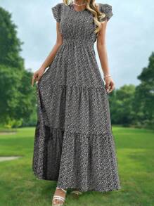 Women Random Print Minimalist Casual Everyday Dress - Black - View 1