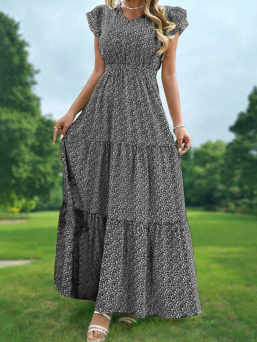 Women Random Print Minimalist Casual Everyday Dress - Black - View 1