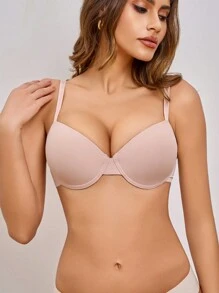 Sujetador con aros de diseño sencillo y unicolor para mujer, 1 pieza