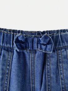 BABY GIRL Cute Casual Bow Detail 2pcs Set Tapered Cuffed Jeans - Medium Wash - View 5