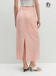 BizChic Hot Pink Office Lady Elegant Business Professional Skirt With Sheer Design - Dusty Pink - View 2