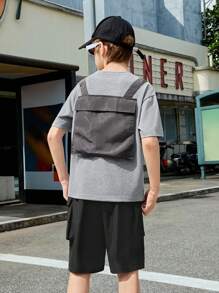 SHEIN Tween Boys' Fashionable 2pcs Set Backpack & Pocket Set - Grey - View 2