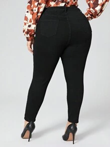 SHEIN CURVE+ Cộng với quần jean skinny lưng cao - màu đen - Xem 2
