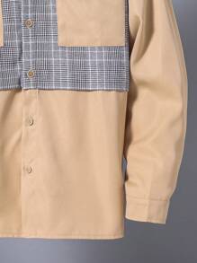 SHEIN Camisa informal de estilo de ropa de trabajo escocesa con parche de bolsillo para chicos adolescentes - Multicolor - Ver 4